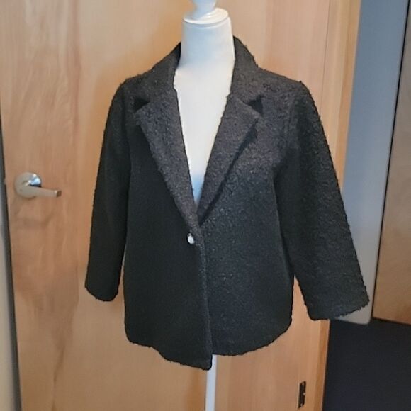 NWOT Bobeau dark green nubby knit 3/4 sleeve sweater jacket - Picture 1 of 14